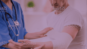 man with broken arm gets help from nurse
